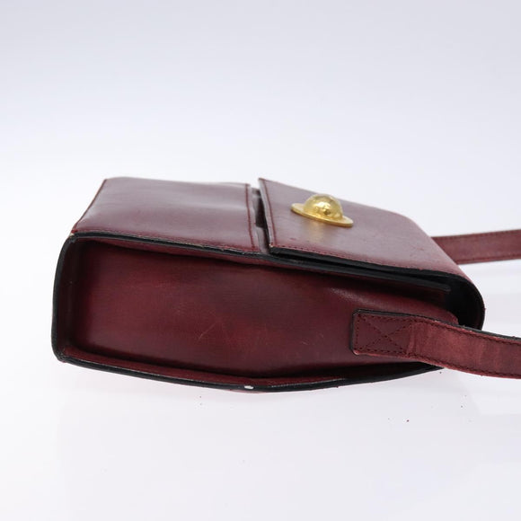 CELINE Shoulder Bag Leather Bordeaux Gold Auth sw1315