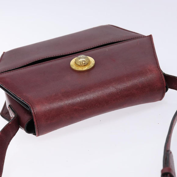 CELINE Shoulder Bag Leather Bordeaux Gold Auth sw1315