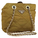 PRADA Chain Shoulder Bag Nylon Brown Silver Auth sw1316-1