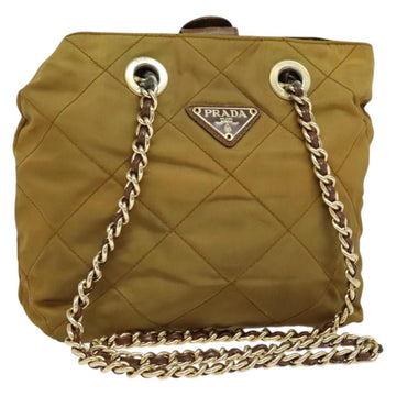PRADA Chain Shoulder Bag Nylon Brown Silver Auth sw1316