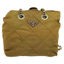 PRADA Chain Shoulder Bag Nylon Brown Silver Auth sw1316-2