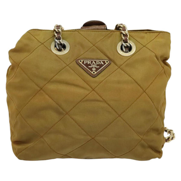 PRADA Chain Shoulder Bag Nylon Brown Silver Auth sw1316