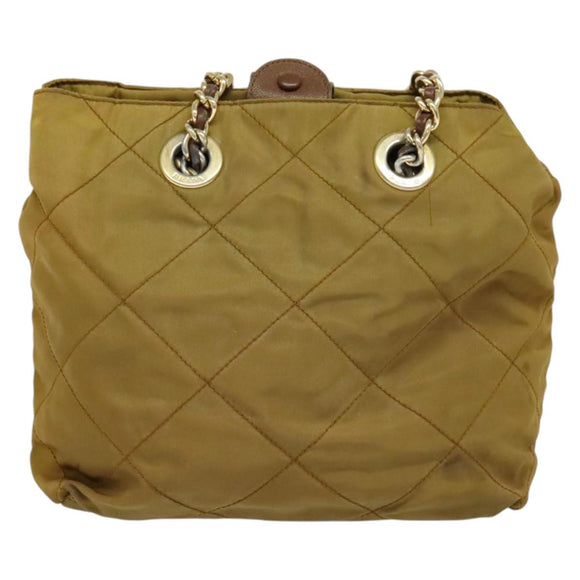 PRADA Chain Shoulder Bag Nylon Brown Silver Auth sw1316