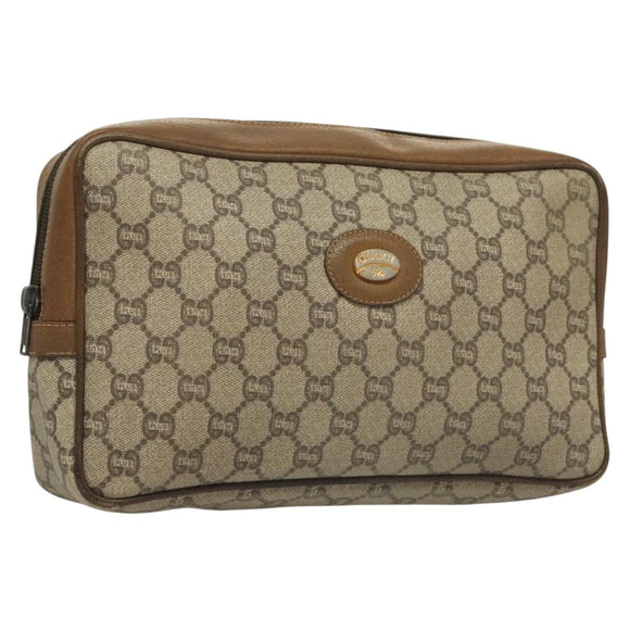 GUCCI GG Plus Supreme Clutch Bag PVC Beige Gold Auth sw1322