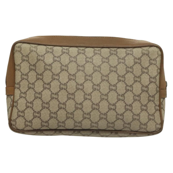 GUCCI GG Plus Supreme Clutch Bag PVC Beige Gold Auth sw1322