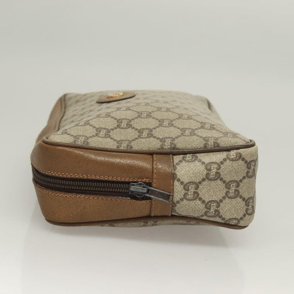 GUCCI GG Plus Supreme Clutch Bag PVC Beige Gold Auth sw1322