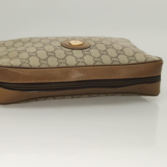 GUCCI GG Plus Supreme Clutch Bag PVC Beige Gold Auth sw1322