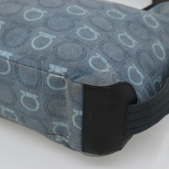 Salvatore Ferragamo Shoulder Bag Canvas Blue Gold Auth sw1326