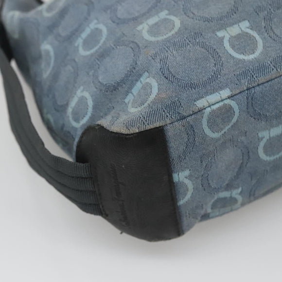 Salvatore Ferragamo Shoulder Bag Canvas Blue Gold Auth sw1326