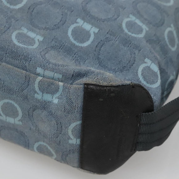 Salvatore Ferragamo Shoulder Bag Canvas Blue Gold Auth sw1326