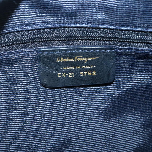 Salvatore Ferragamo Shoulder Bag Canvas Blue Gold Auth sw1326