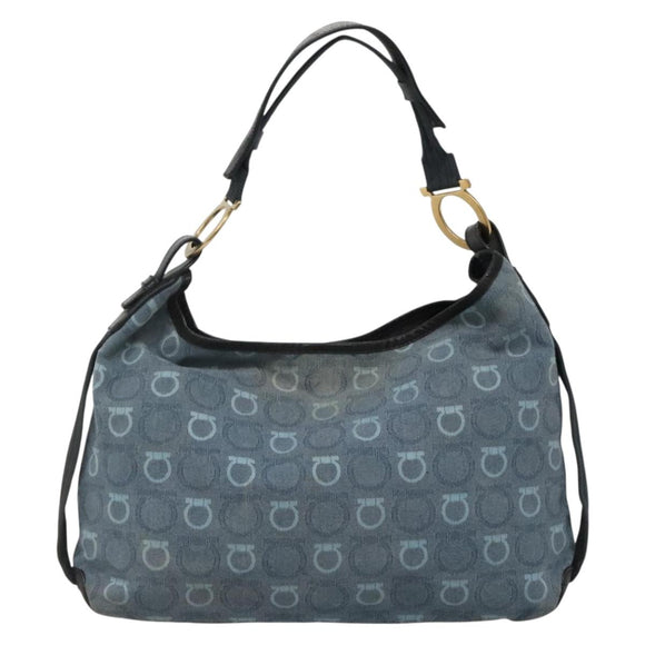 Salvatore Ferragamo Shoulder Bag Canvas Blue Gold Auth sw1326