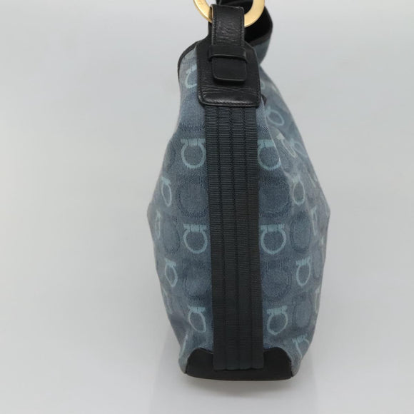 Salvatore Ferragamo Shoulder Bag Canvas Blue Gold Auth sw1326