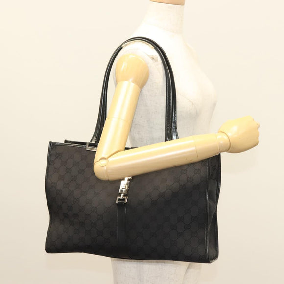 GUCCI GG Canvas Jackie Tote Bag Black Silver 002 1074 2123 Auth sw1339