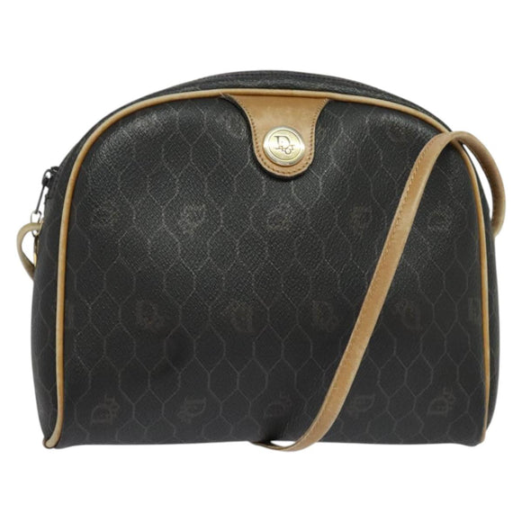Christian Dior Honeycomb Canvas Shoulder Bag PVC Black Gold Auth sw1341