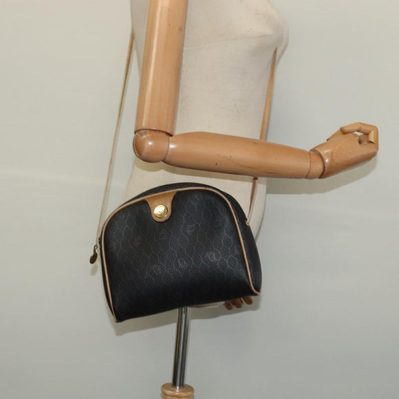 Christian Dior Honeycomb Canvas Shoulder Bag PVC Black Gold Auth sw1341