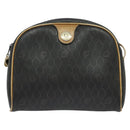 Christian Dior Honeycomb Canvas Shoulder Bag PVC Black Gold Auth sw1341-12