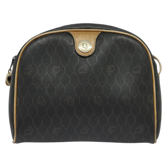 Christian Dior Honeycomb Canvas Shoulder Bag PVC Black Gold Auth sw1341