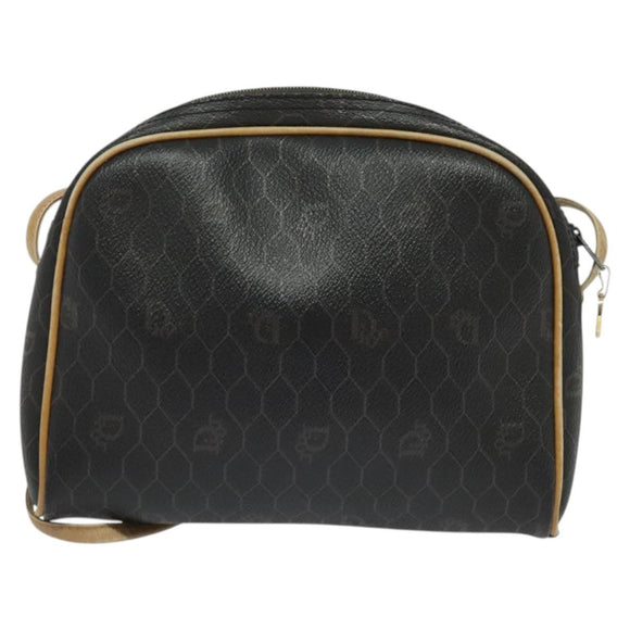Christian Dior Honeycomb Canvas Shoulder Bag PVC Black Gold Auth sw1341