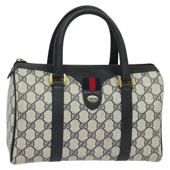 GUCCI GG Supreme Sherry Line Hand Bag PVC Navy Gold Red 40 02 006 Auth sw1342