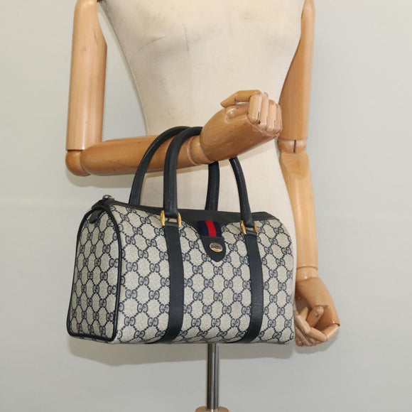 GUCCI GG Supreme Sherry Line Hand Bag PVC Navy Gold Red 40 02 006 Auth sw1342