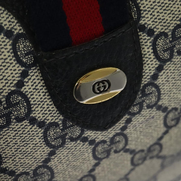 GUCCI GG Supreme Sherry Line Hand Bag PVC Navy Gold Red 40 02 006 Auth sw1342