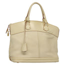 LOUIS VUITTON Suhari Lockit MM Hand Bag Leather White M91874 LV Auth sw1347-1