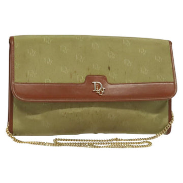 Christian Dior Chain Shoulder Bag Nylon Leather Beige Gold Auth sw1353
