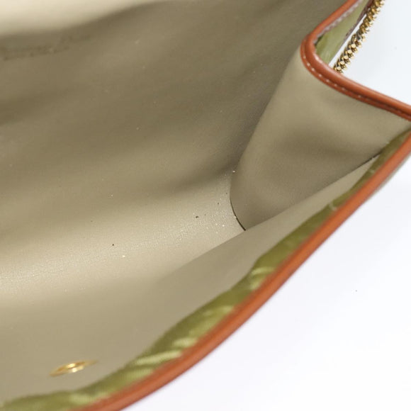 Christian Dior Chain Shoulder Bag Nylon Leather Beige Gold Auth sw1353