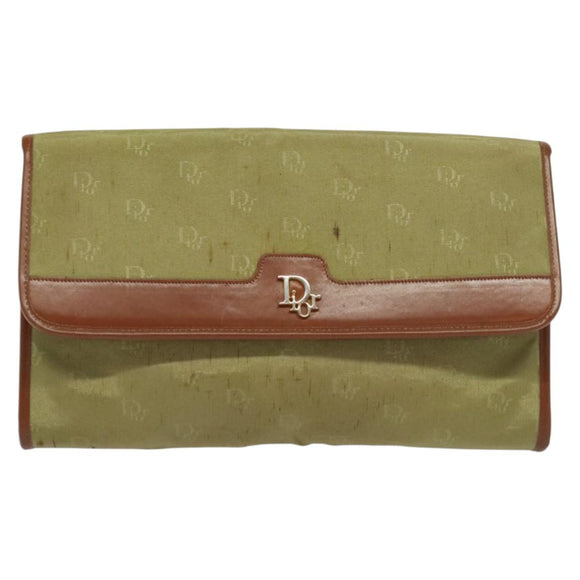 Christian Dior Chain Shoulder Bag Nylon Leather Beige Gold Auth sw1353