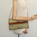 Christian Dior Chain Shoulder Bag Nylon Leather Beige Gold Auth sw1353-20