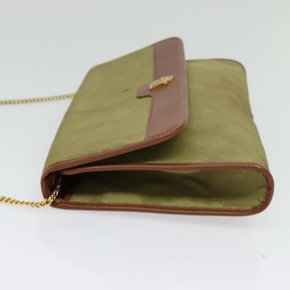 Christian Dior Chain Shoulder Bag Nylon Leather Beige Gold Auth sw1353