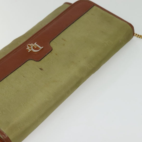 Christian Dior Chain Shoulder Bag Nylon Leather Beige Gold Auth sw1353