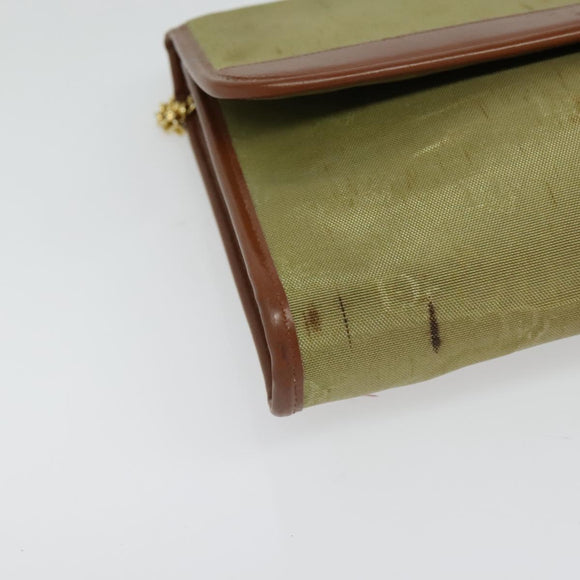 Christian Dior Chain Shoulder Bag Nylon Leather Beige Gold Auth sw1353