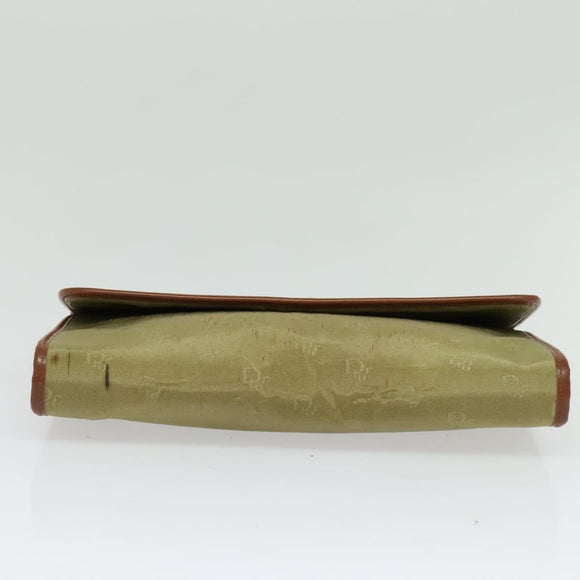 Christian Dior Chain Shoulder Bag Nylon Leather Beige Gold Auth sw1353