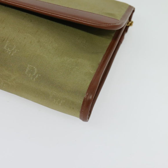 Christian Dior Chain Shoulder Bag Nylon Leather Beige Gold Auth sw1353