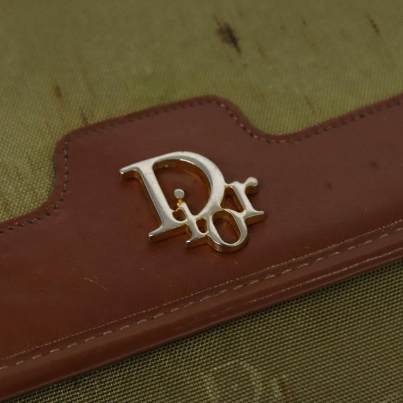 Christian Dior Chain Shoulder Bag Nylon Leather Beige Gold Auth sw1353