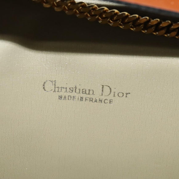Christian Dior Chain Shoulder Bag Nylon Leather Beige Gold Auth sw1353