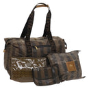 FENDI Pecan Bag Enamel PVC 3Set Brown Black Auth sw1354-1