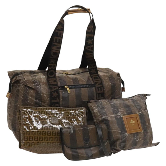 FENDI Pecan Bag Enamel PVC 3Set Brown Black Auth sw1354