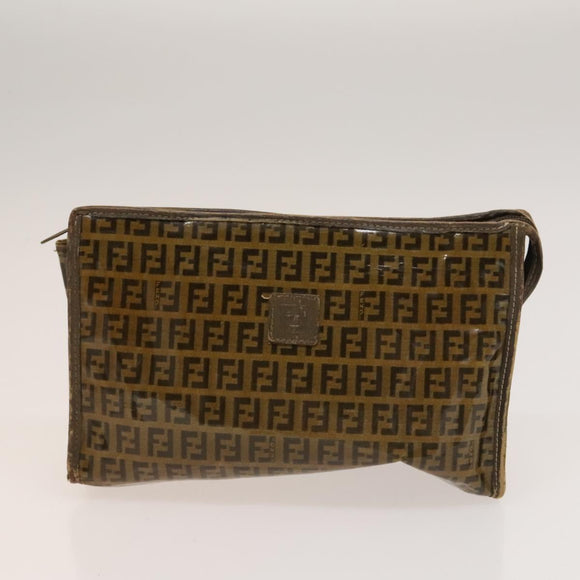 FENDI Pecan Bag Enamel PVC 3 Set Brown Black Auth sw1354