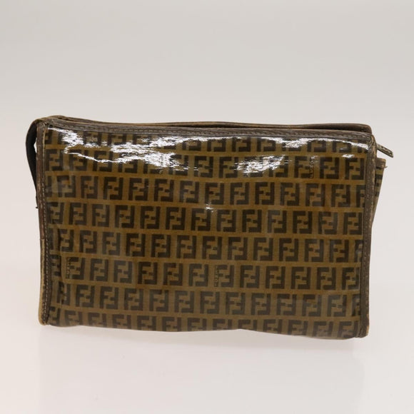 FENDI Pecan Bag Enamel PVC 3 Set Brown Black Auth sw1354