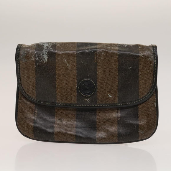 FENDI Pecan Bag Enamel PVC 3 Set Brown Black Auth sw1354