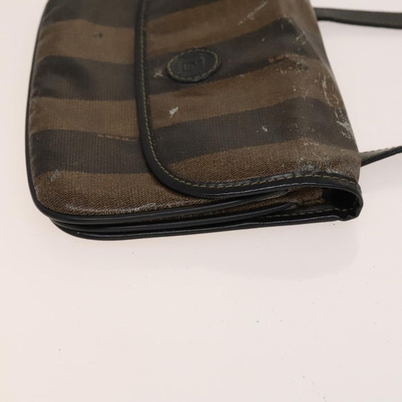 FENDI Pecan Bag Enamel PVC 3 Set Brown Black Auth sw1354