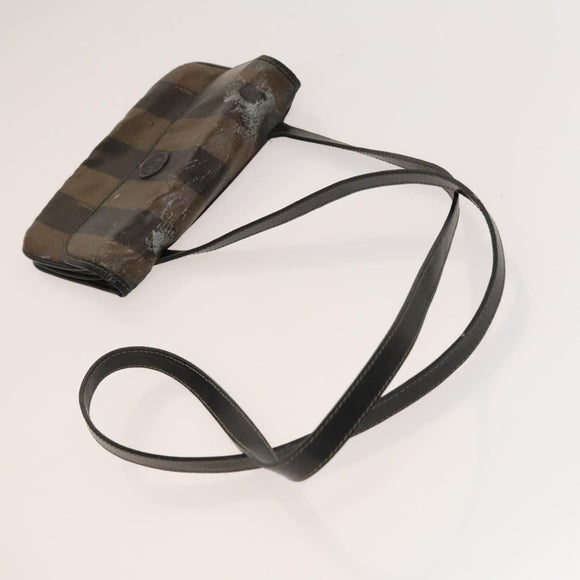 FENDI Pecan Bag Enamel PVC 3 Set Brown Black Auth sw1354