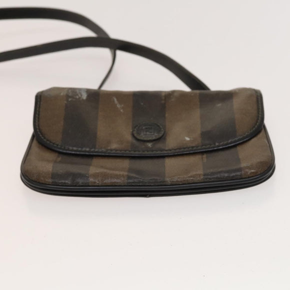 FENDI Pecan Bag Enamel PVC 3 Set Brown Black Auth sw1354