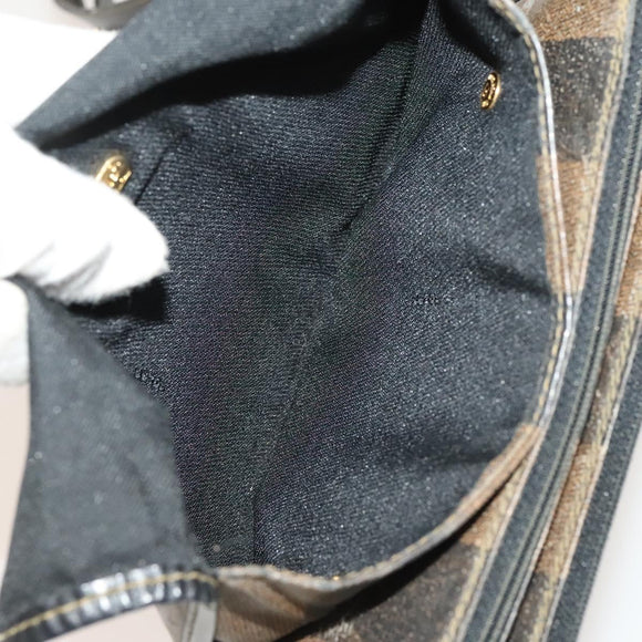 FENDI Pecan Bag Enamel PVC 3Set Brown Black Auth sw1354