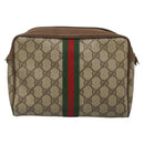 GUCCI GG Supreme Web Sherry Line Bag PVC Beige Brown 89 01 012 Auth sw1358-2