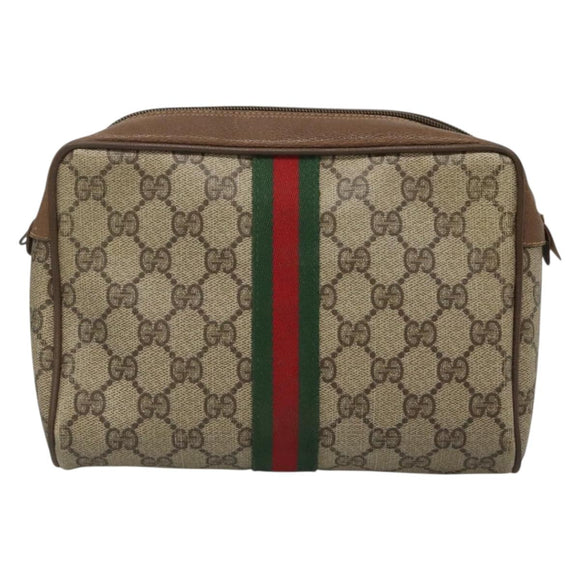 GUCCI GG Supreme Web Sherry Line Bag PVC Beige Brown 89 01 012 Auth sw1358