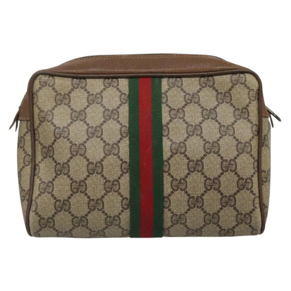 GUCCI GG Supreme Web Sherry Line Bag PVC Beige Brown 89 01 012 Auth sw1358